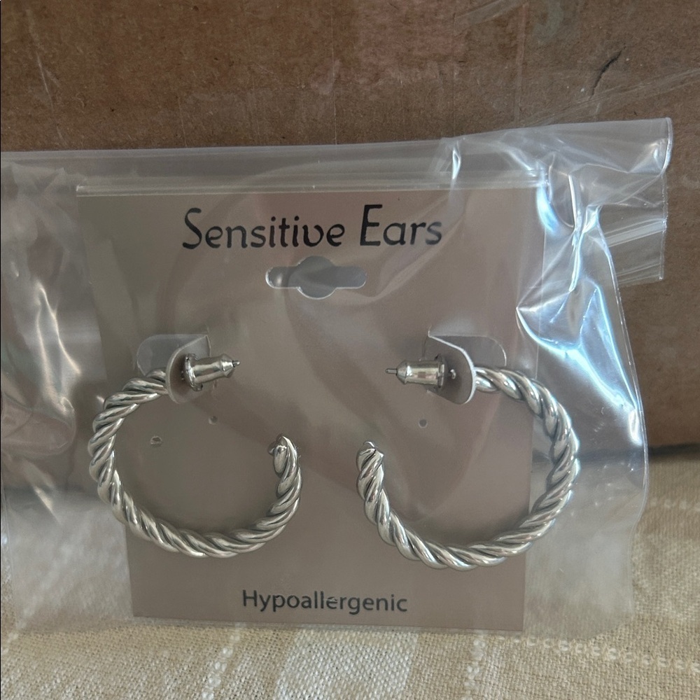 Silver Twisted Hoop Earrings for Sensitive Ears